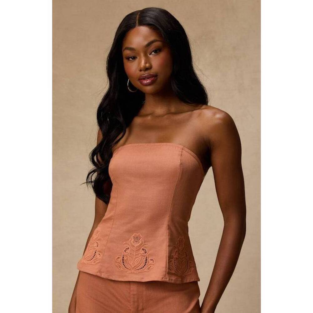 Lulus Tristen Terracotta Embroidered Strapless Top Pink - Size L